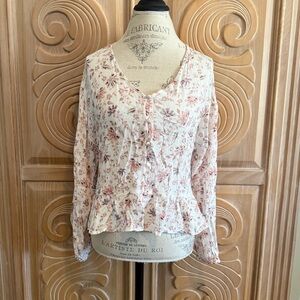 Hippie Rose Pink Floral V-Neck Blouse Size Large